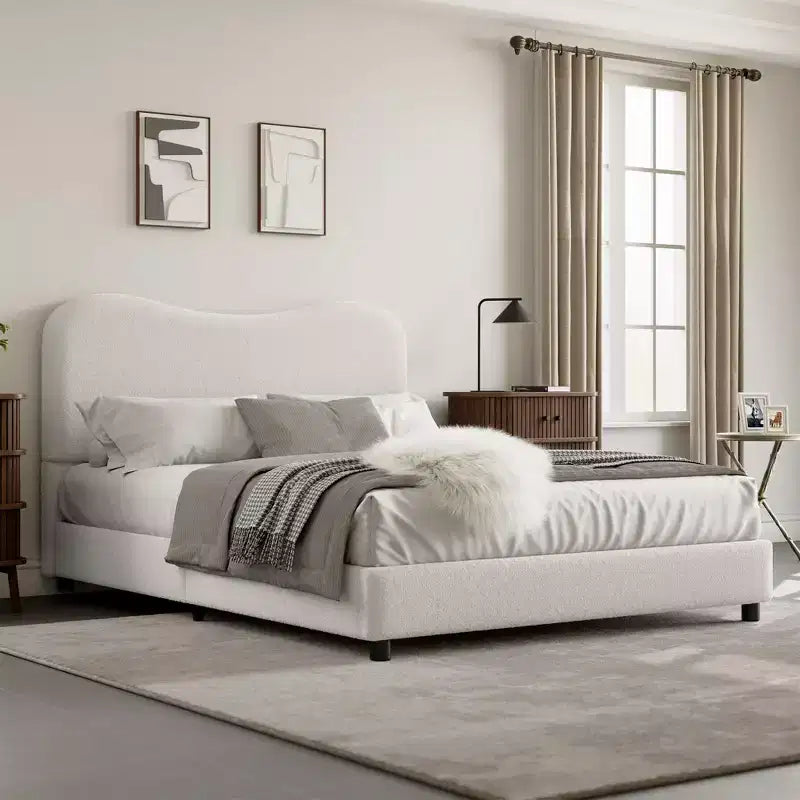 Estructura de cama infantil tapizada, diseño de plataforma baja, somier de madera resistente, no requiere somier de muelles, silenciosa y fácil de montar.