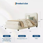 Estructura de cama infantil tapizada, diseño de plataforma baja, somier de madera resistente, no requiere somier de muelles, silenciosa y fácil de montar.
