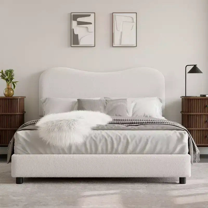 Estructura de cama infantil tapizada, diseño de plataforma baja, somier de madera resistente, no requiere somier de muelles, silenciosa y fácil de montar.