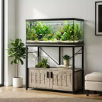 Mueble para acuario de 40-50 galones, doble nivel de metal y madera con almacenamiento, capacidad de 660 lbs, patas ajustables, gris