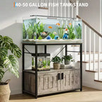 Mueble para acuario de 40-50 galones, doble nivel de metal y madera con almacenamiento, capacidad de 660 lbs, patas ajustables, gris