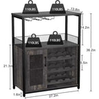 Vitrina/Estante para Cafetería y Bar de Vinos con Botellero Desmontable, Soporte para Copas, Cajón y Puerta de Malla, Aparador y Almacenamiento tipo Buffet para Comedor, Cocina