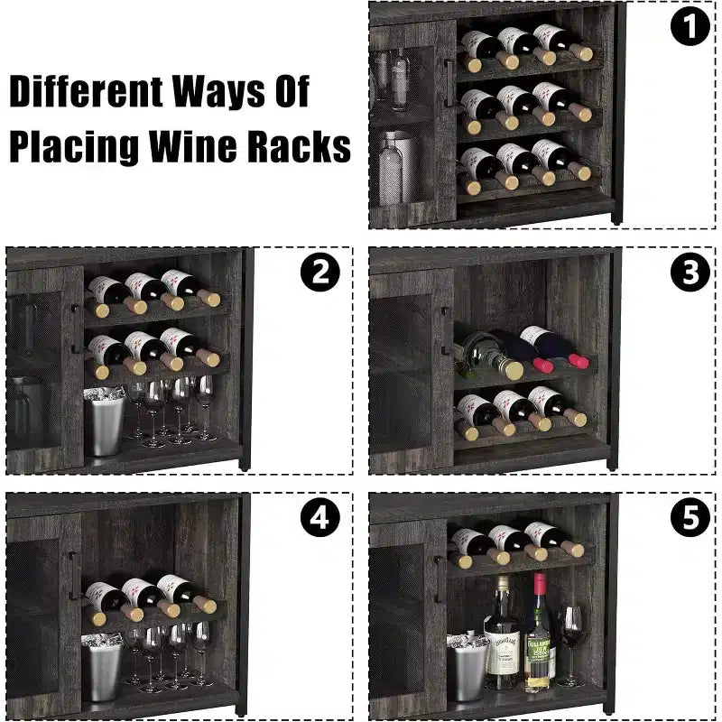 Vitrina/Estante para Cafetería y Bar de Vinos con Botellero Desmontable, Soporte para Copas, Cajón y Puerta de Malla, Aparador y Almacenamiento tipo Buffet para Comedor, Cocina