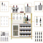 Vitrina/Estante para Cafetería y Bar de Vinos con Botellero Desmontable, Soporte para Copas, Cajón y Puerta de Malla, Aparador y Almacenamiento tipo Buffet para Comedor, Cocina