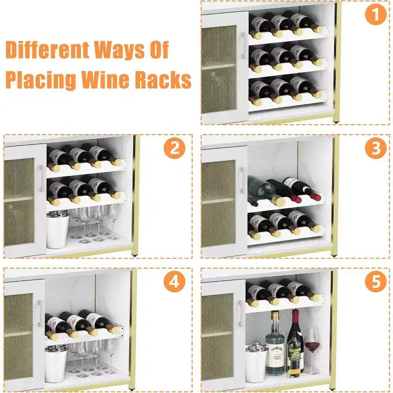 Vitrina/Estante para Cafetería y Bar de Vinos con Botellero Desmontable, Soporte para Copas, Cajón y Puerta de Malla, Aparador y Almacenamiento tipo Buffet para Comedor, Cocina