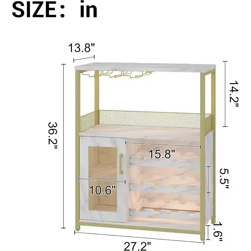 Vitrina/Estante para Cafetería y Bar de Vinos con Botellero Desmontable, Soporte para Copas, Cajón y Puerta de Malla, Aparador y Almacenamiento tipo Buffet para Comedor, Cocina