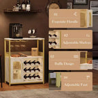 Vitrina/Estante para Cafetería y Bar de Vinos con Botellero Desmontable, Soporte para Copas, Cajón y Puerta de Malla, Aparador y Almacenamiento tipo Buffet para Comedor, Cocina