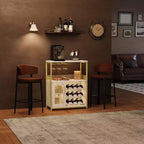 Vitrina/Estante para Cafetería y Bar de Vinos con Botellero Desmontable, Soporte para Copas, Cajón y Puerta de Malla, Aparador y Almacenamiento tipo Buffet para Comedor, Cocina