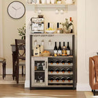 Vitrina/Estante para Cafetería y Bar de Vinos con Botellero Desmontable, Soporte para Copas, Cajón y Puerta de Malla, Aparador y Almacenamiento tipo Buffet para Comedor, Cocina