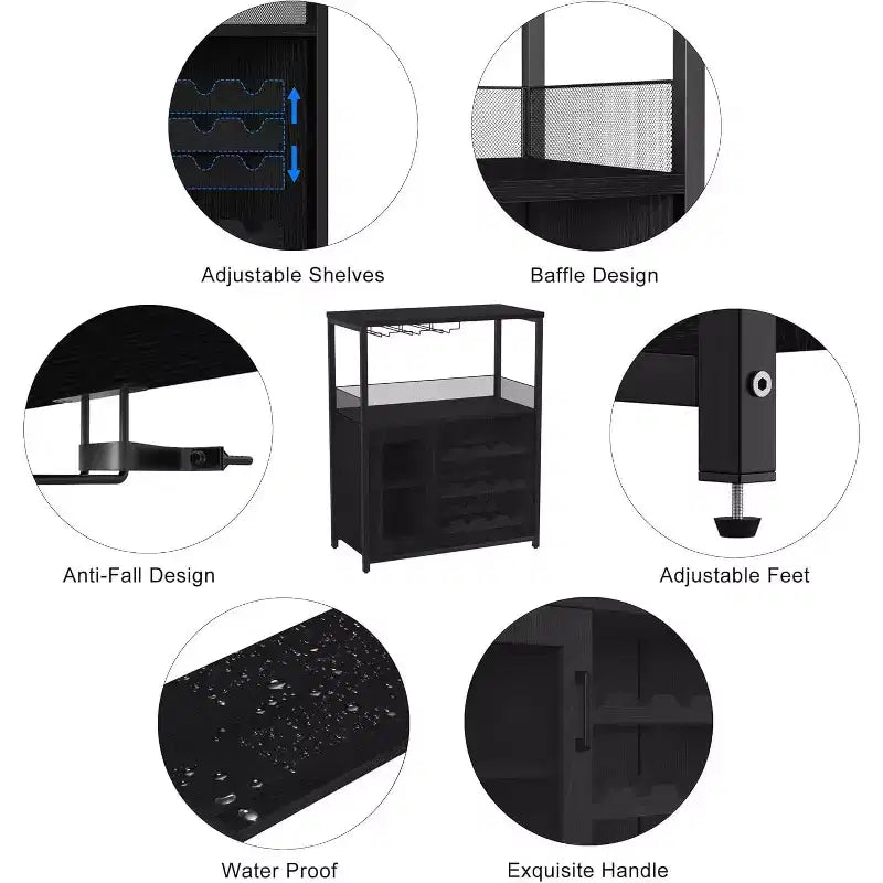 Vitrina/Estante para Cafetería y Bar de Vinos con Botellero Desmontable, Soporte para Copas, Cajón y Puerta de Malla, Aparador y Almacenamiento tipo Buffet para Comedor, Cocina