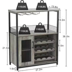 Vitrina/Estante para Cafetería y Bar de Vinos con Botellero Desmontable, Soporte para Copas, Cajón y Puerta de Malla, Aparador y Almacenamiento tipo Buffet para Comedor, Cocina