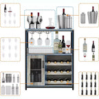 Vitrina/Estante para Cafetería y Bar de Vinos con Botellero Desmontable, Soporte para Copas, Cajón y Puerta de Malla, Aparador y Almacenamiento tipo Buffet para Comedor, Cocina