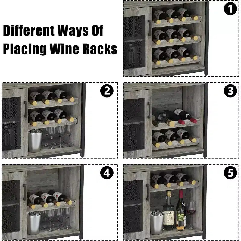 Vitrina/Estante para Cafetería y Bar de Vinos con Botellero Desmontable, Soporte para Copas, Cajón y Puerta de Malla, Aparador y Almacenamiento tipo Buffet para Comedor, Cocina