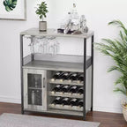 Vitrina/Estante para Cafetería y Bar de Vinos con Botellero Desmontable, Soporte para Copas, Cajón y Puerta de Malla, Aparador y Almacenamiento tipo Buffet para Comedor, Cocina