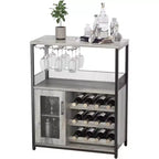 Vitrina/Estante para Cafetería y Bar de Vinos con Botellero Desmontable, Soporte para Copas, Cajón y Puerta de Malla, Aparador y Almacenamiento tipo Buffet para Comedor, Cocina