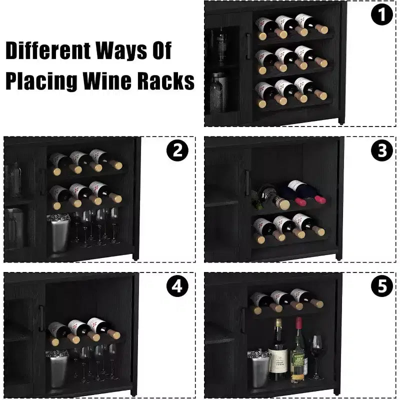 Vitrina/Estante para Cafetería y Bar de Vinos con Botellero Desmontable, Soporte para Copas, Cajón y Puerta de Malla, Aparador y Almacenamiento tipo Buffet para Comedor, Cocina