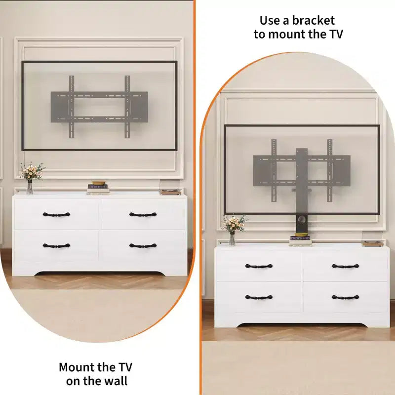 Mueble para TV con soporte para televisores de 32 a 75 pulgadas, mesa de consola multimedia moderna con 4 cajones grandes, cómoda centro de entretenimiento para sala de estar y dormitorio