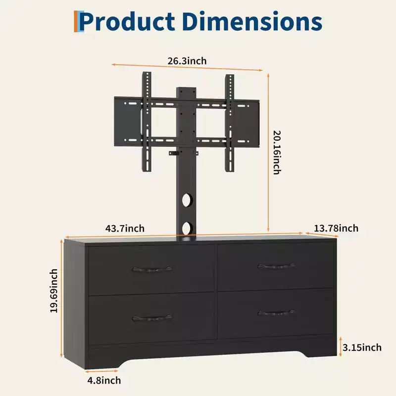 Mueble para TV con soporte para televisores de 32 a 75 pulgadas, mesa de consola multimedia moderna con 4 cajones grandes, cómoda centro de entretenimiento para sala de estar y dormitorio