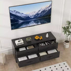 Mueble para TV con soporte para televisores de 32 a 75 pulgadas, mesa de consola multimedia moderna con 4 cajones grandes, cómoda centro de entretenimiento para sala de estar y dormitorio