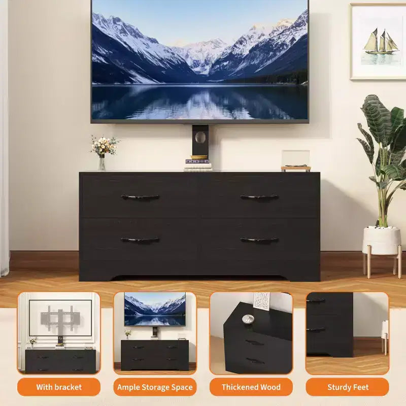 Mueble para TV con soporte para televisores de 32 a 75 pulgadas, mesa de consola multimedia moderna con 4 cajones grandes, cómoda centro de entretenimiento para sala de estar y dormitorio