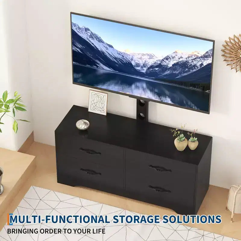 Mueble para TV con soporte para televisores de 32 a 75 pulgadas, mesa de consola multimedia moderna con 4 cajones grandes, cómoda centro de entretenimiento para sala de estar y dormitorio
