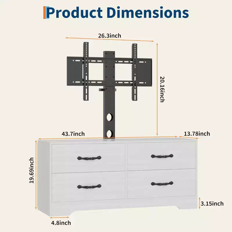 Mueble para TV con soporte para televisores de 32 a 75 pulgadas, mesa de consola multimedia moderna con 4 cajones grandes, cómoda centro de entretenimiento para sala de estar y dormitorio