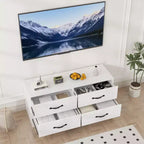 Mueble para TV con soporte para televisores de 32 a 75 pulgadas, mesa de consola multimedia moderna con 4 cajones grandes, cómoda centro de entretenimiento para sala de estar y dormitorio