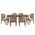 Christopher Knight Home Thaddea Juego de comedor de 7 piezas de estilo rústico extensible de madera de caucho con sillas tapizadas en tela de ratán