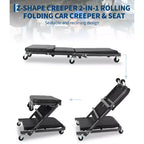 Asiento mecánico plegable 2 en 1, silla giratoria ajustable para taller de garaje, capacidad de 150 kg, 6 ruedas giratorias, estructura de acero, para reparación de automóviles