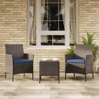 Muebles de patio de 3 piezas con 2 sillas de ratán y 1 mesa de centro de vidrio, juego de conversación para exteriores para balcón, jardín, asientos junto a la piscina