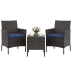Muebles de patio de 3 piezas con 2 sillas de ratán y 1 mesa de centro de vidrio, juego de conversación para exteriores para balcón, jardín, asientos junto a la piscina