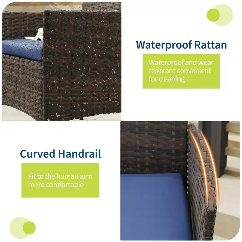Muebles de patio de 3 piezas con 2 sillas de ratán y 1 mesa de centro de vidrio, juego de conversación para exteriores para balcón, jardín, asientos junto a la piscina