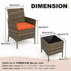 Muebles de patio de 3 piezas con 2 sillas de ratán y 1 mesa de centro de vidrio, juego de conversación para exteriores para balcón, jardín, asientos junto a la piscina