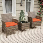 Muebles de patio de 3 piezas con 2 sillas de ratán y 1 mesa de centro de vidrio, juego de conversación para exteriores para balcón, jardín, asientos junto a la piscina