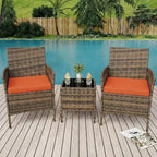 Muebles de patio de 3 piezas con 2 sillas de ratán y 1 mesa de centro de vidrio, juego de conversación para exteriores para balcón, jardín, asientos junto a la piscina