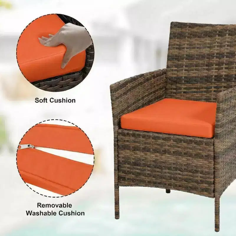 Muebles de patio de 3 piezas con 2 sillas de ratán y 1 mesa de centro de vidrio, juego de conversación para exteriores para balcón, jardín, asientos junto a la piscina