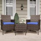 Muebles de patio de 3 piezas con 2 sillas de ratán y 1 mesa de centro de vidrio, juego de conversación para exteriores para balcón, jardín, asientos junto a la piscina