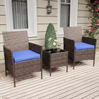 Muebles de patio de 3 piezas con 2 sillas de ratán y 1 mesa de centro de vidrio, juego de conversación para exteriores para balcón, jardín, asientos junto a la piscina