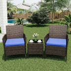 Muebles de patio de 3 piezas con 2 sillas de ratán y 1 mesa de centro de vidrio, juego de conversación para exteriores para balcón, jardín, asientos junto a la piscina