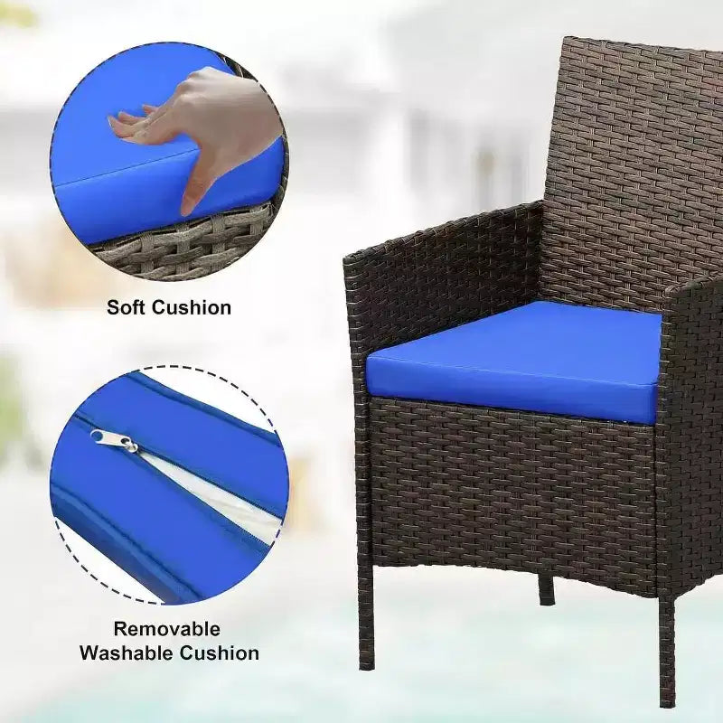 Muebles de patio de 3 piezas con 2 sillas de ratán y 1 mesa de centro de vidrio, juego de conversación para exteriores para balcón, jardín, asientos junto a la piscina