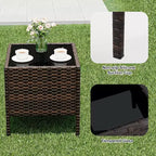 Muebles de patio de 3 piezas con 2 sillas de ratán y 1 mesa de centro de vidrio, juego de conversación para exteriores para balcón, jardín, asientos junto a la piscina
