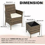 Muebles de patio de 3 piezas con 2 sillas de ratán y 1 mesa de centro de vidrio, juego de conversación para exteriores para balcón, jardín, asientos junto a la piscina