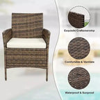 Muebles de patio de 3 piezas con 2 sillas de ratán y 1 mesa de centro de vidrio, juego de conversación para exteriores para balcón, jardín, asientos junto a la piscina