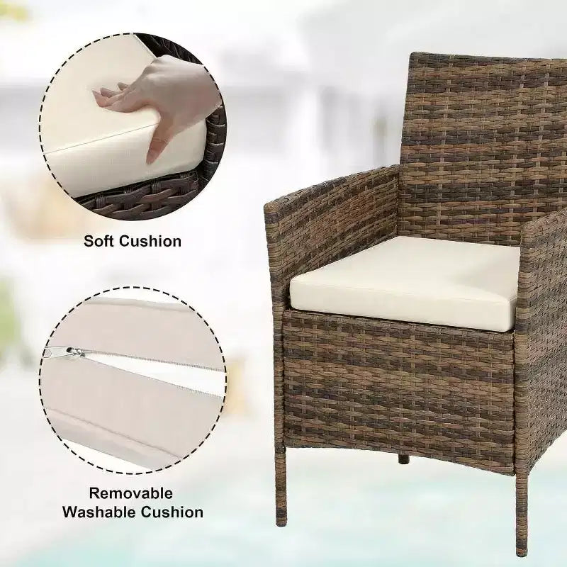 Muebles de patio de 3 piezas con 2 sillas de ratán y 1 mesa de centro de vidrio, juego de conversación para exteriores para balcón, jardín, asientos junto a la piscina
