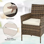 Muebles de patio de 3 piezas con 2 sillas de ratán y 1 mesa de centro de vidrio, juego de conversación para exteriores para balcón, jardín, asientos junto a la piscina
