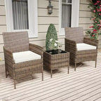 Muebles de patio de 3 piezas con 2 sillas de ratán y 1 mesa de centro de vidrio, juego de conversación para exteriores para balcón, jardín, asientos junto a la piscina