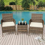 Muebles de patio de 3 piezas con 2 sillas de ratán y 1 mesa de centro de vidrio, juego de conversación para exteriores para balcón, jardín, asientos junto a la piscina