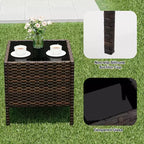 Muebles de patio de 3 piezas con 2 sillas de ratán y 1 mesa de centro de vidrio, juego de conversación para exteriores para balcón, jardín, asientos junto a la piscina