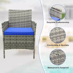 Muebles de patio de 3 piezas con 2 sillas de ratán y 1 mesa de centro de vidrio, juego de conversación para exteriores para balcón, jardín, asientos junto a la piscina