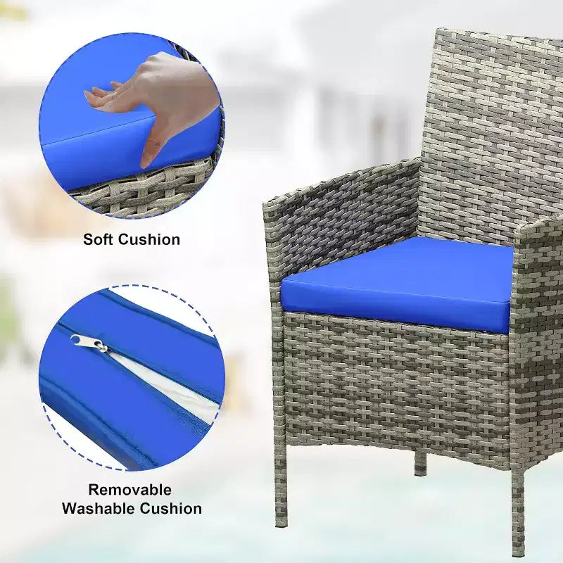 Muebles de patio de 3 piezas con 2 sillas de ratán y 1 mesa de centro de vidrio, juego de conversación para exteriores para balcón, jardín, asientos junto a la piscina